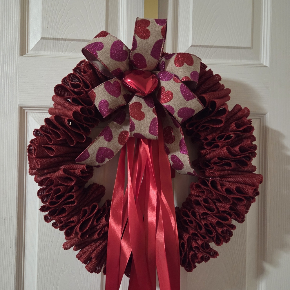 Elegant Red Heart Wreath with Ribbon